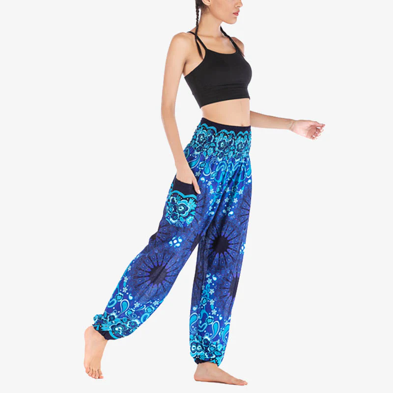 Pantaloni harem larghi con motivo geometrico mandala Buddha Stones, pantaloni da yoga da donna a vita alta - Image 12