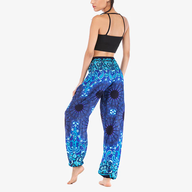 Pantaloni harem larghi con motivo geometrico mandala Buddha Stones, pantaloni da yoga da donna a vita alta - Image 14