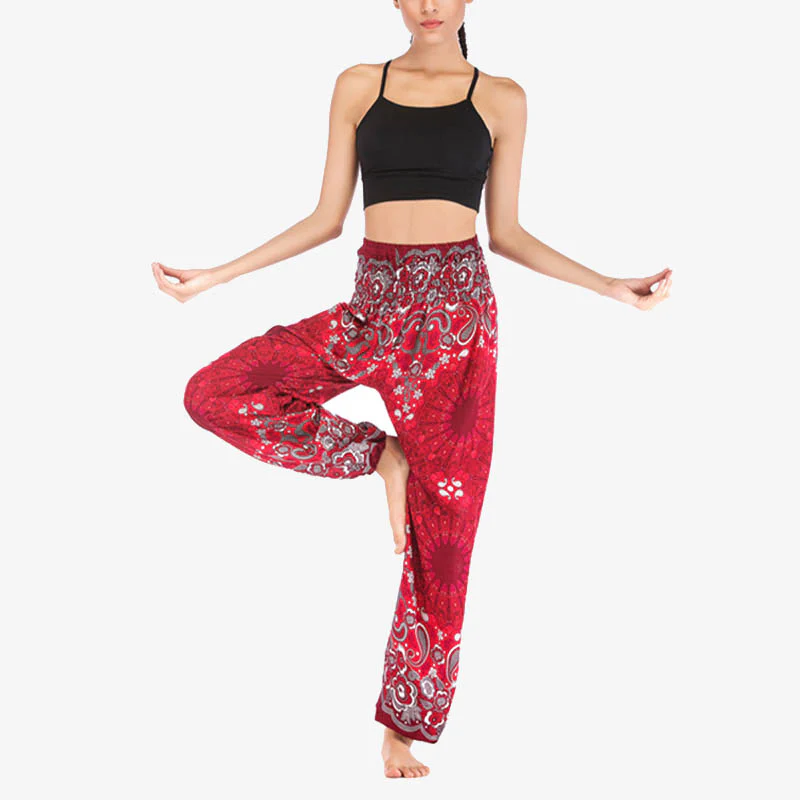 Pantaloni harem larghi con motivo geometrico mandala Buddha Stones, pantaloni da yoga da donna a vita alta - Image 20