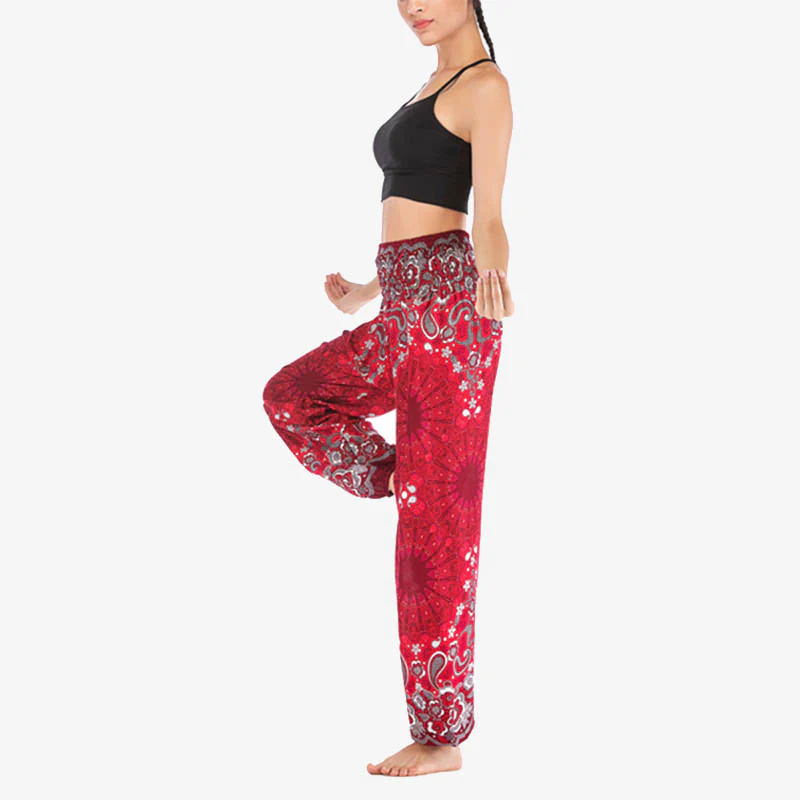 Pantaloni harem larghi con motivo geometrico mandala Buddha Stones, pantaloni da yoga da donna a vita alta - Image 21