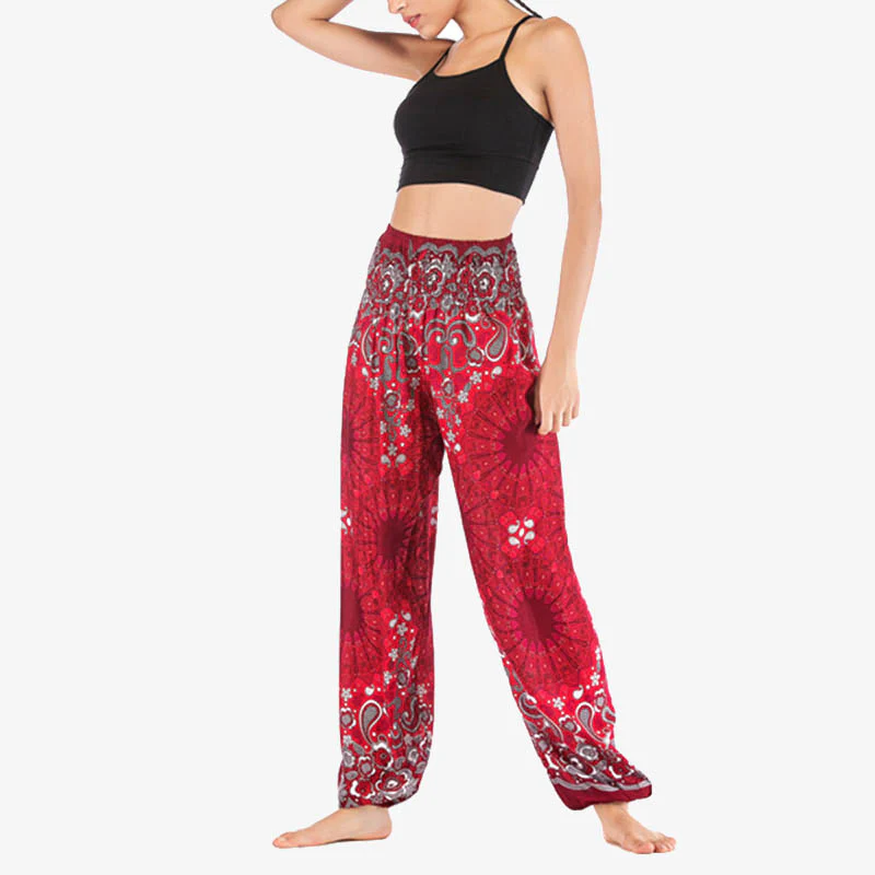 Pantaloni harem larghi con motivo geometrico mandala Buddha Stones, pantaloni da yoga da donna a vita alta - Image 24