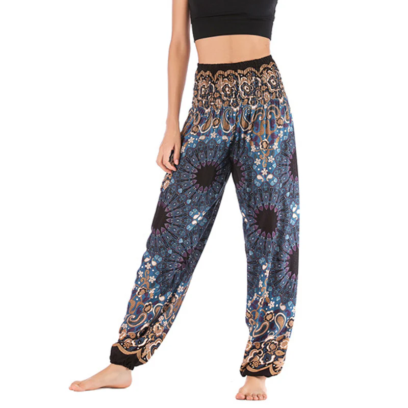 Pantaloni harem larghi con motivo geometrico mandala Buddha Stones, pantaloni da yoga da donna a vita alta - Image 28