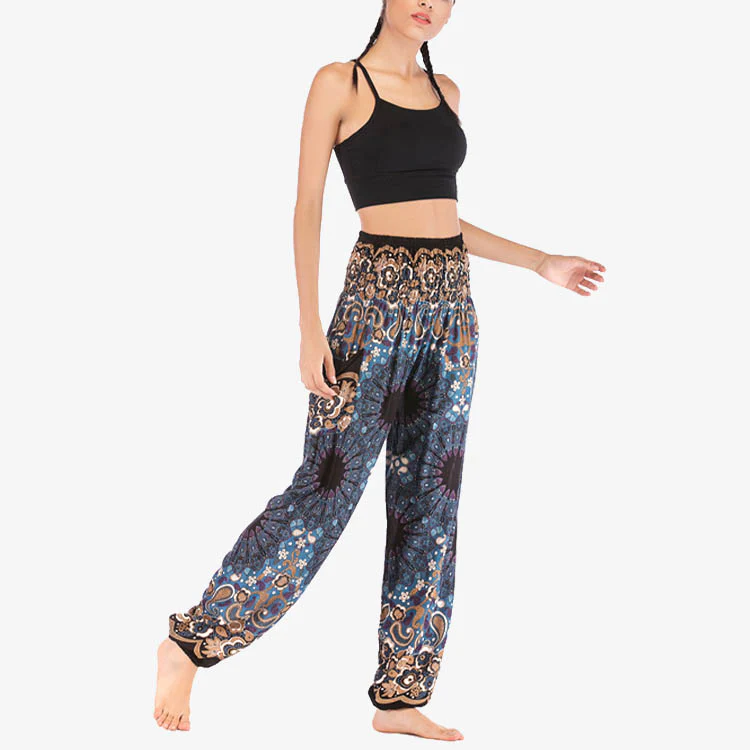 Pantaloni harem larghi con motivo geometrico mandala Buddha Stones, pantaloni da yoga da donna a vita alta - Image 29