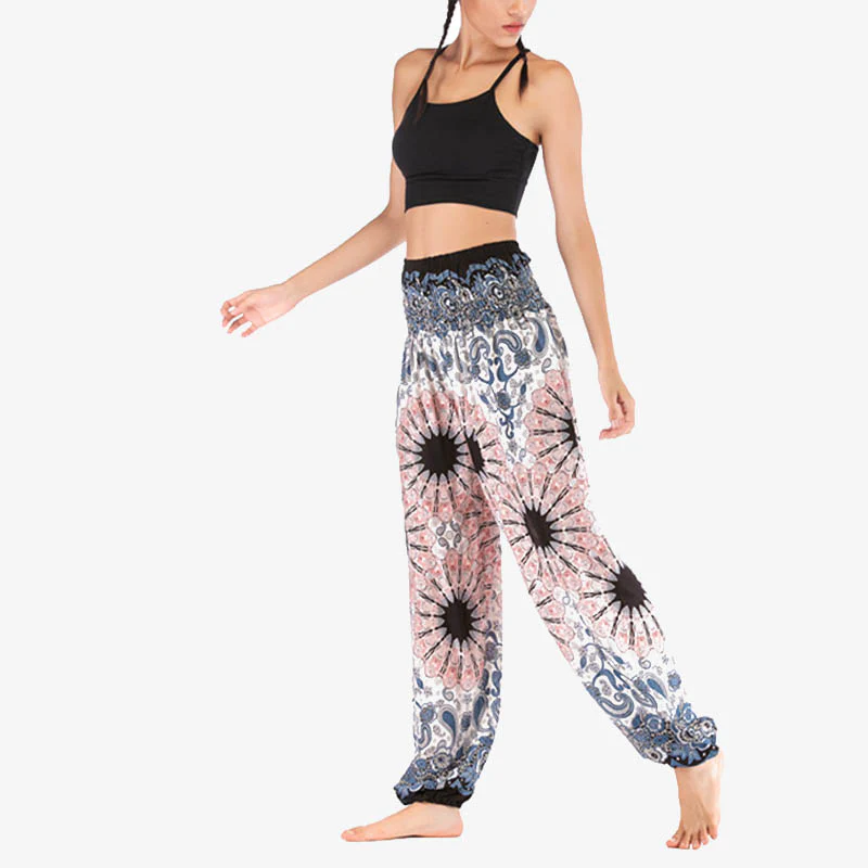 Pantaloni harem larghi con motivo geometrico mandala Buddha Stones, pantaloni da yoga da donna a vita alta - Image 3