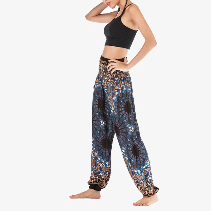 Pantaloni harem larghi con motivo geometrico mandala Buddha Stones, pantaloni da yoga da donna a vita alta - Image 30