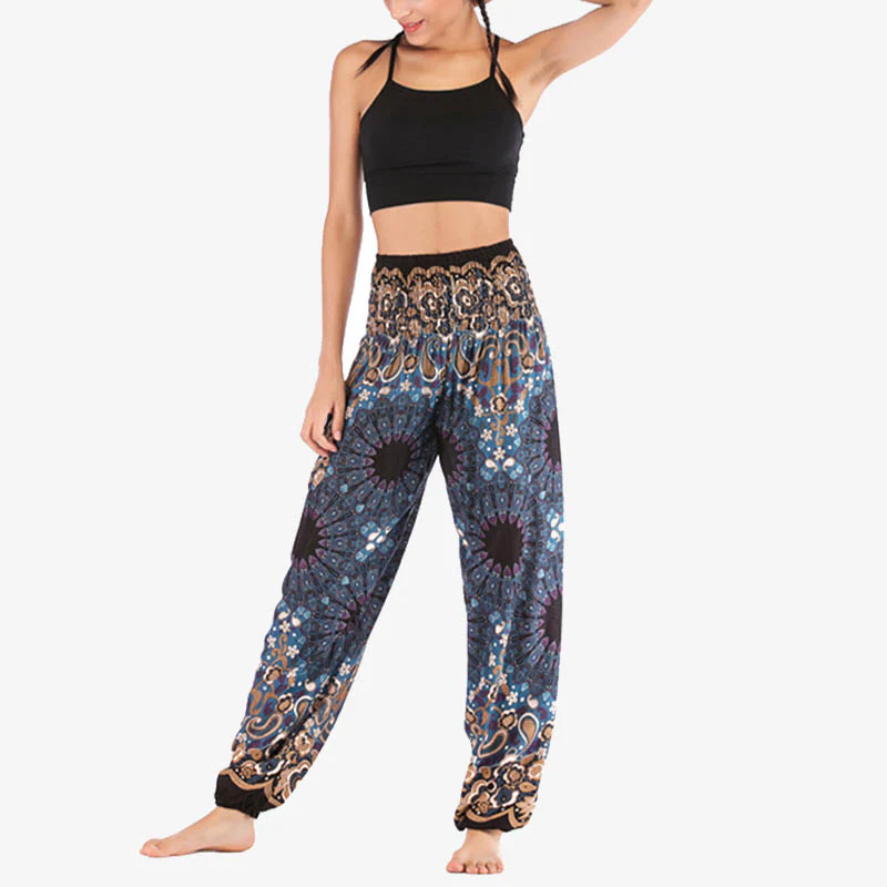 Pantaloni harem larghi con motivo geometrico mandala Buddha Stones, pantaloni da yoga da donna a vita alta - Image 31