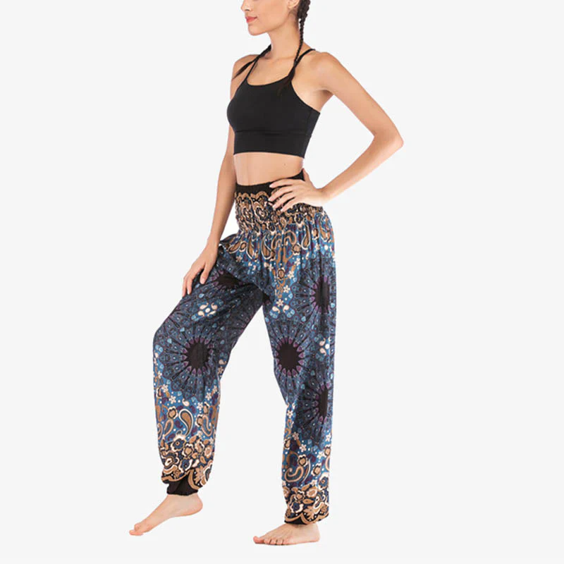 Pantaloni harem larghi con motivo geometrico mandala Buddha Stones, pantaloni da yoga da donna a vita alta - Image 33