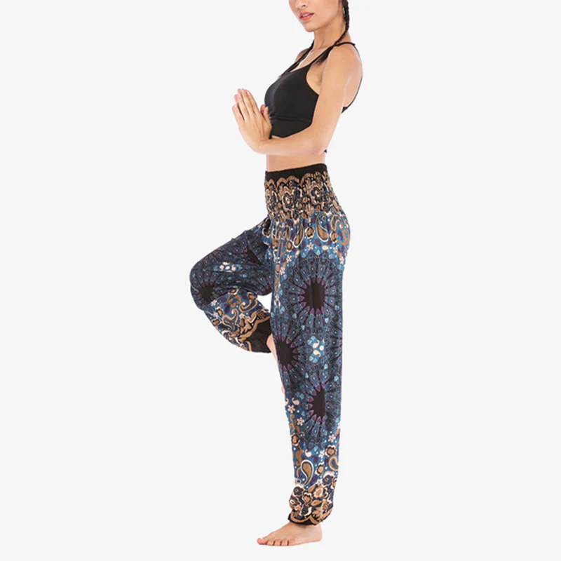 Pantaloni harem larghi con motivo geometrico mandala Buddha Stones, pantaloni da yoga da donna a vita alta - Image 34