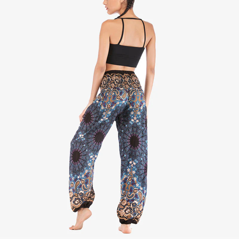 Pantaloni harem larghi con motivo geometrico mandala Buddha Stones, pantaloni da yoga da donna a vita alta - Image 35