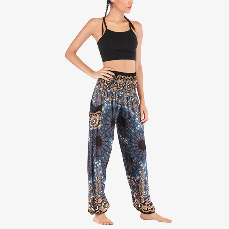 Pantaloni harem larghi con motivo geometrico mandala Buddha Stones, pantaloni da yoga da donna a vita alta - Image 36