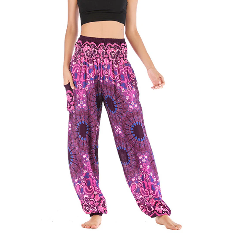 Pantaloni harem larghi con motivo geometrico mandala Buddha Stones, pantaloni da yoga da donna a vita alta - Image 38