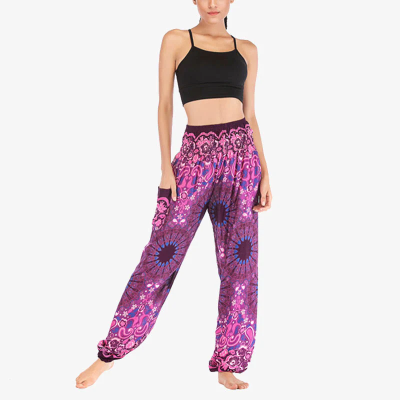 Pantaloni harem larghi con motivo geometrico mandala Buddha Stones, pantaloni da yoga da donna a vita alta - Image 39