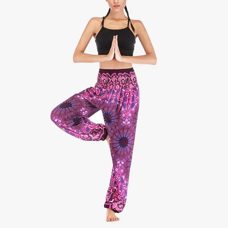 Pantaloni harem larghi con motivo geometrico mandala Buddha Stones, pantaloni da yoga da donna a vita alta - Image 40