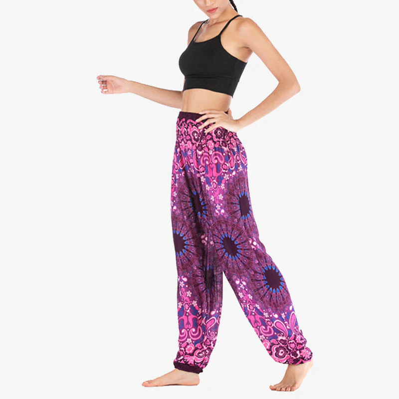 Pantaloni harem larghi con motivo geometrico mandala Buddha Stones, pantaloni da yoga da donna a vita alta - Image 41