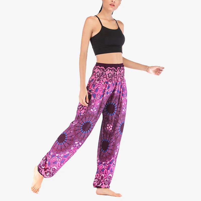 Pantaloni harem larghi con motivo geometrico mandala Buddha Stones, pantaloni da yoga da donna a vita alta - Image 43