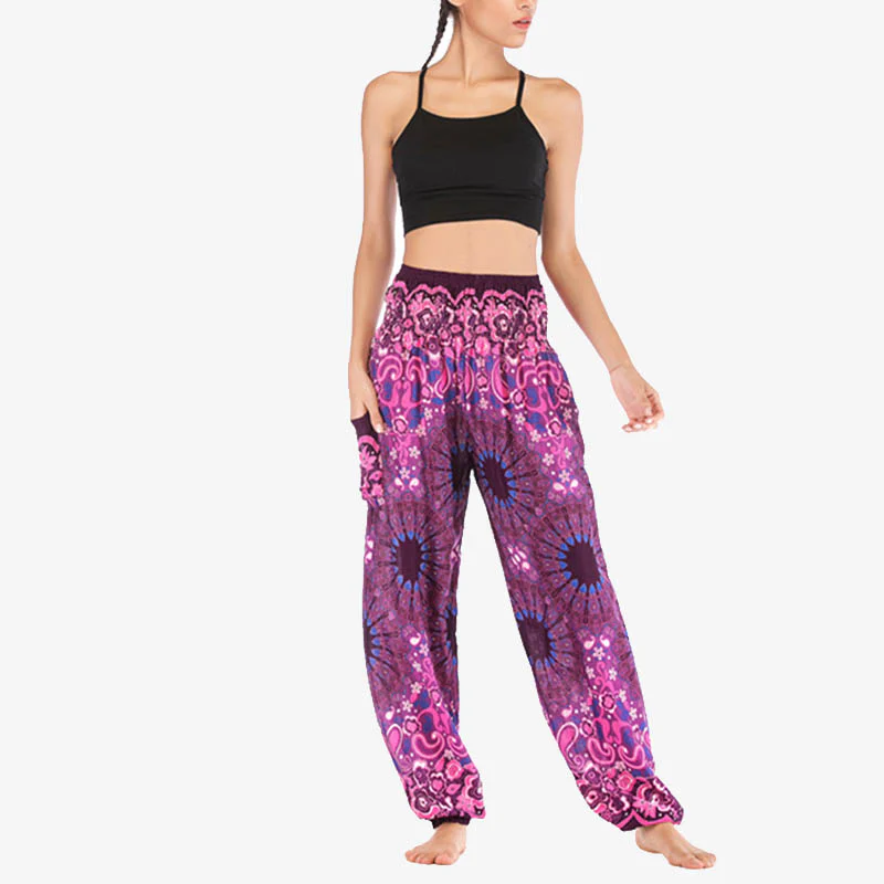 Pantaloni harem larghi con motivo geometrico mandala Buddha Stones, pantaloni da yoga da donna a vita alta - Image 45