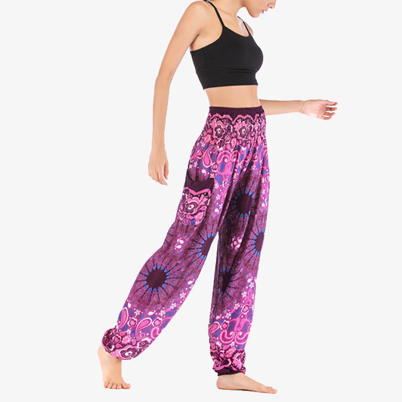 Pantaloni harem larghi con motivo geometrico mandala Buddha Stones, pantaloni da yoga da donna a vita alta - Image 46