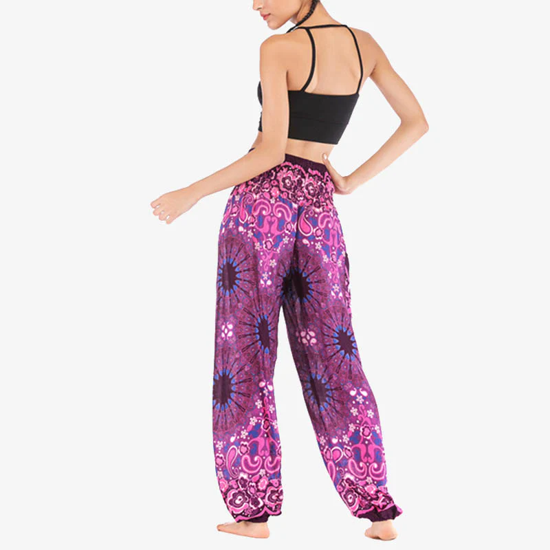 Pantaloni harem larghi con motivo geometrico mandala Buddha Stones, pantaloni da yoga da donna a vita alta - Image 47