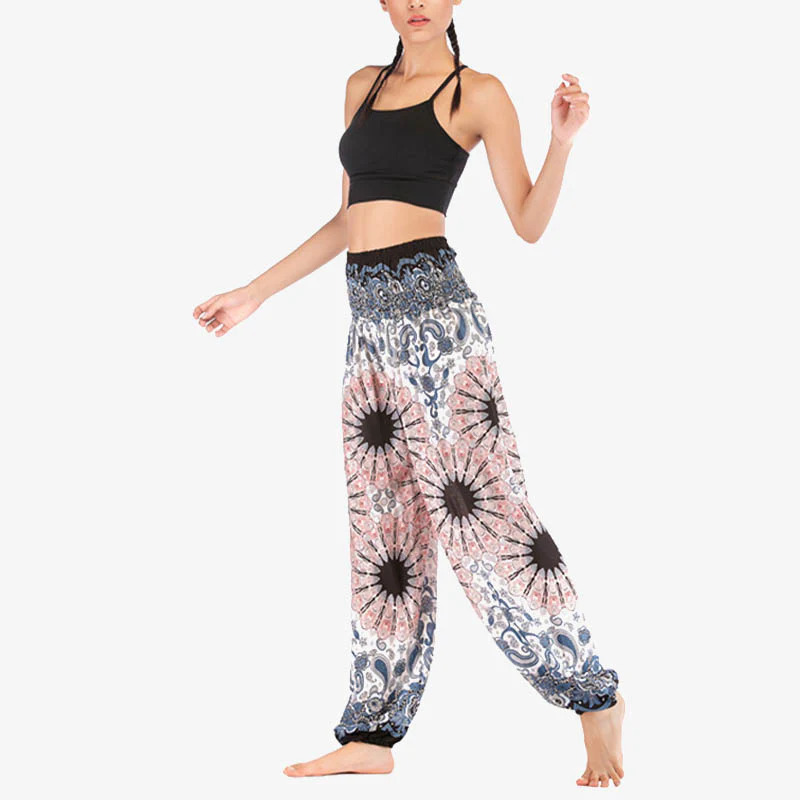 Pantaloni harem larghi con motivo geometrico mandala Buddha Stones, pantaloni da yoga da donna a vita alta - Image 7