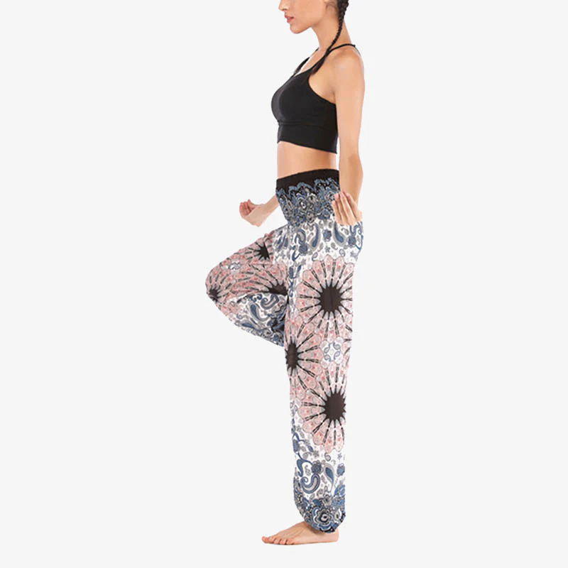 Pantaloni harem larghi con motivo geometrico mandala Buddha Stones, pantaloni da yoga da donna a vita alta - Image 8