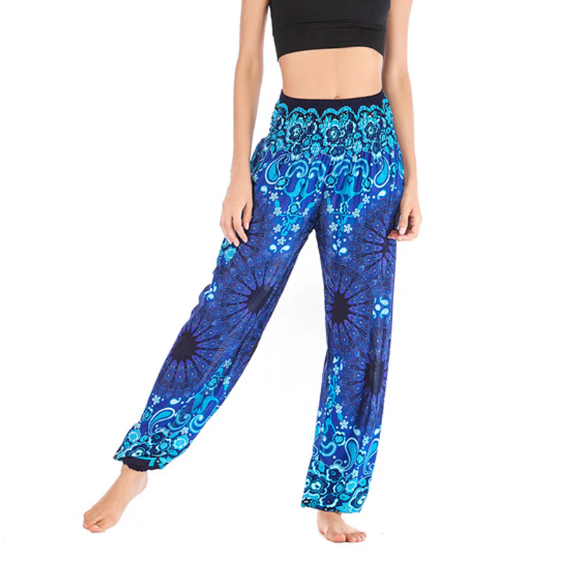 Pantaloni harem larghi con motivo geometrico mandala Buddha Stones, pantaloni da yoga da donna a vita alta - Image 9