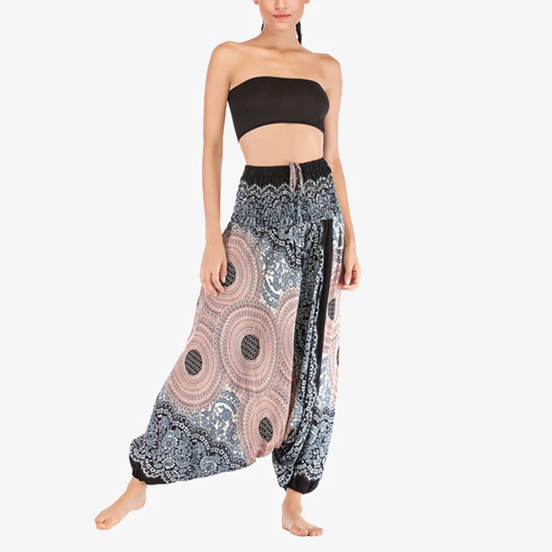 Pantaloni harem larghi con motivo geometrico rotondo Buddha Stones, due stili, tuta, pantaloni da yoga da donna a vita alta - Image 30