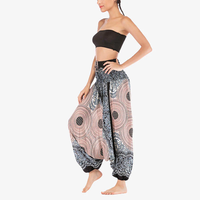 Pantaloni harem larghi con motivo geometrico rotondo Buddha Stones, due stili, tuta, pantaloni da yoga da donna a vita alta - Image 33