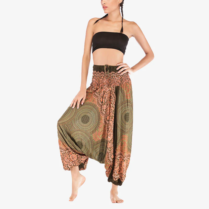 Pantaloni harem larghi con motivo geometrico rotondo Buddha Stones, due stili, tuta, pantaloni da yoga da donna a vita alta - Image 41