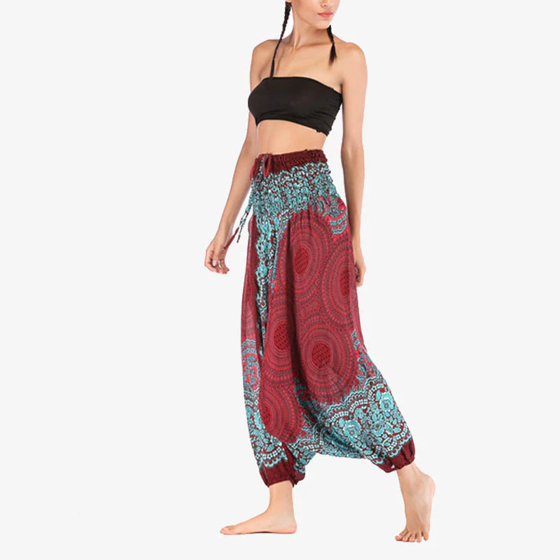 Pantaloni harem larghi con motivo geometrico rotondo Buddha Stones, due stili, tuta, pantaloni da yoga da donna a vita alta - Image 5