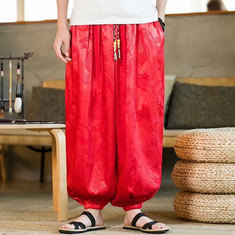 Pantaloni harem larghi da uomo con tasche e motivo a drago con Buddha Stones - Image 20