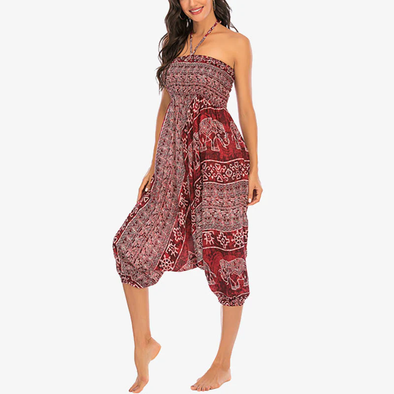 Pantaloni harem larghi e arricciati con motivo a elefante, tuta da yoga da donna, stile Buddha Stones, due stili - Image 8