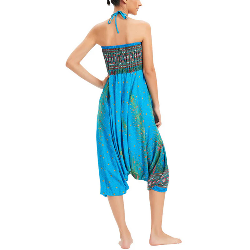 Pantaloni harem larghi e arricciati in piuma di pavone, pantaloni a vita alta, tuta, Buddha Stones Two Style - Image 13