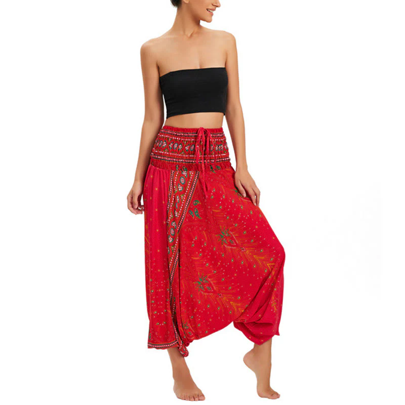 Pantaloni harem larghi e arricciati in piuma di pavone, pantaloni a vita alta, tuta, Buddha Stones Two Style - Image 20