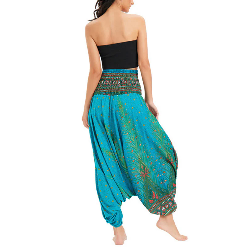 Pantaloni harem larghi e arricciati in piuma di pavone, pantaloni a vita alta, tuta, Buddha Stones Two Style - Image 29