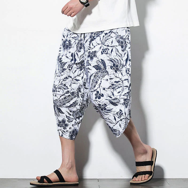 Pantaloni harem lunghi da uomo in cotone con stampa di foglie e pietre Buddha Stones - Image 10