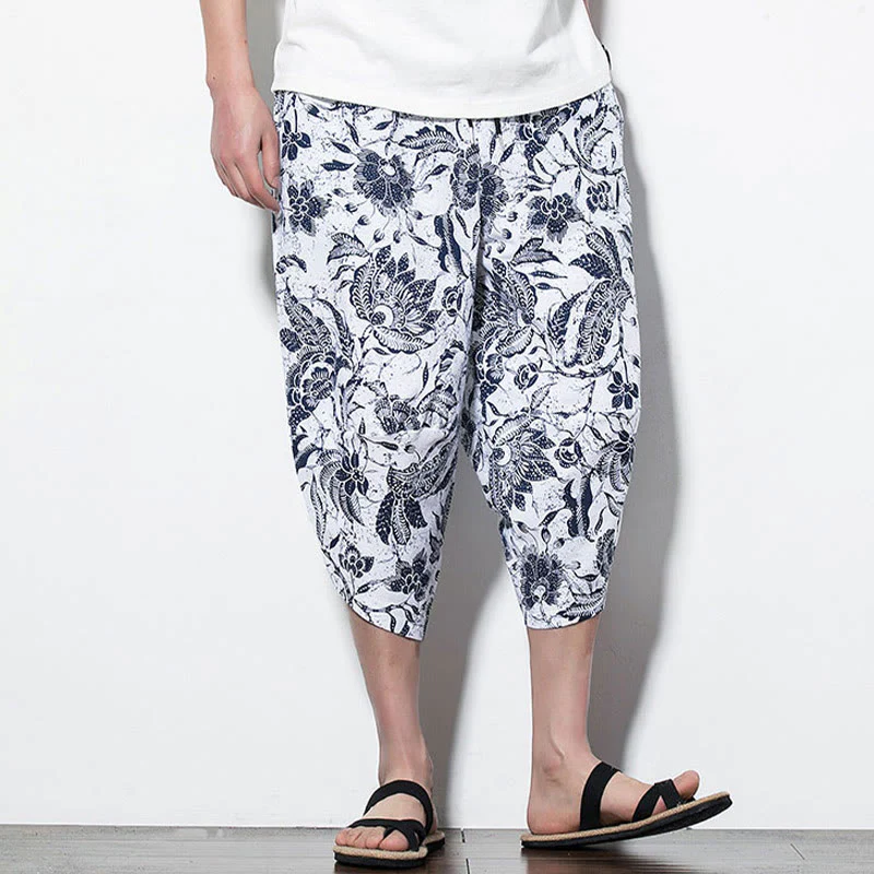 Pantaloni harem lunghi da uomo in cotone con stampa di foglie e pietre Buddha Stones - Image 15