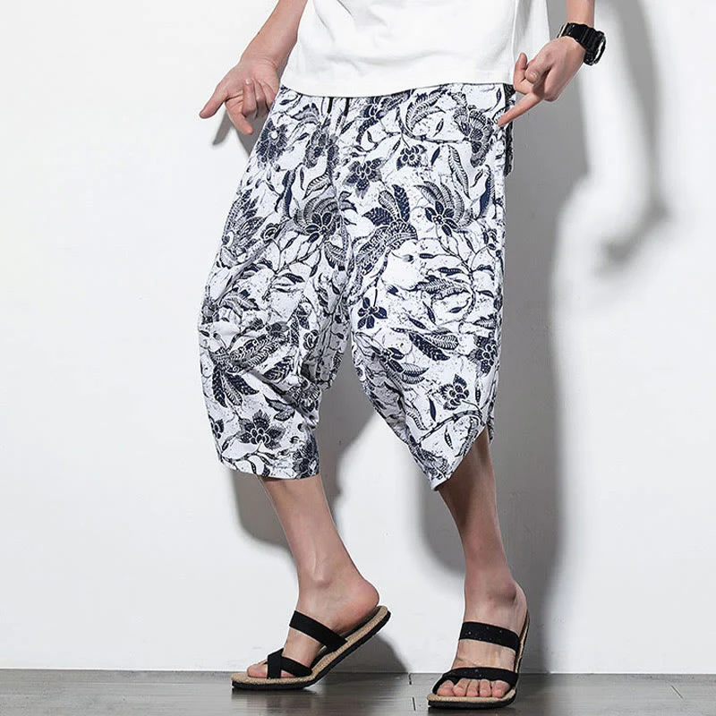 Pantaloni harem lunghi da uomo in cotone con stampa di foglie e pietre Buddha Stones - Image 16