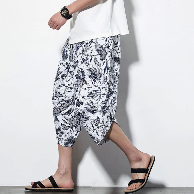 Pantaloni harem lunghi da uomo in cotone con stampa di foglie e pietre Buddha Stones - Image 17