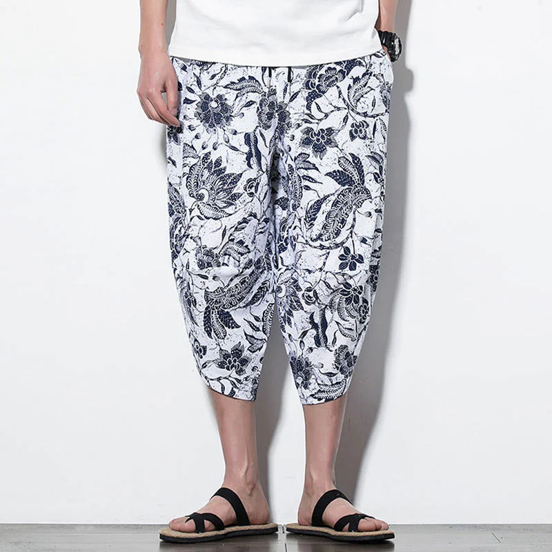Pantaloni harem lunghi da uomo in cotone con stampa di foglie e pietre Buddha Stones - Image 18