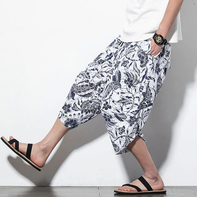 Pantaloni harem lunghi da uomo in cotone con stampa di foglie e pietre Buddha Stones - Image 19