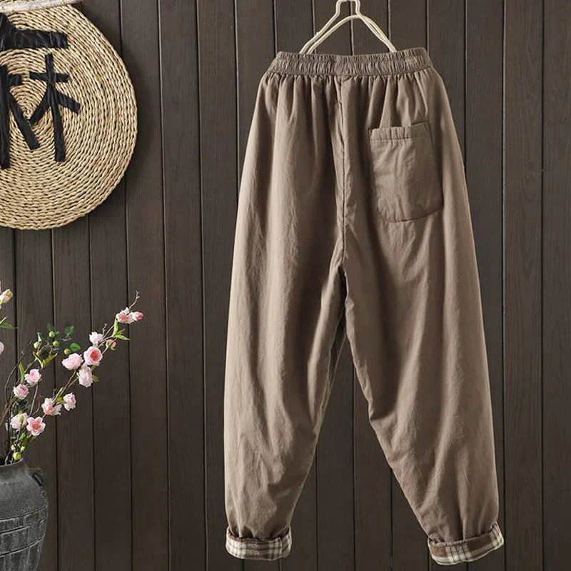 Pantaloni harem termici invernali con coulisse e fodera in pile da donna Buddha Stones con tasche - Image 3