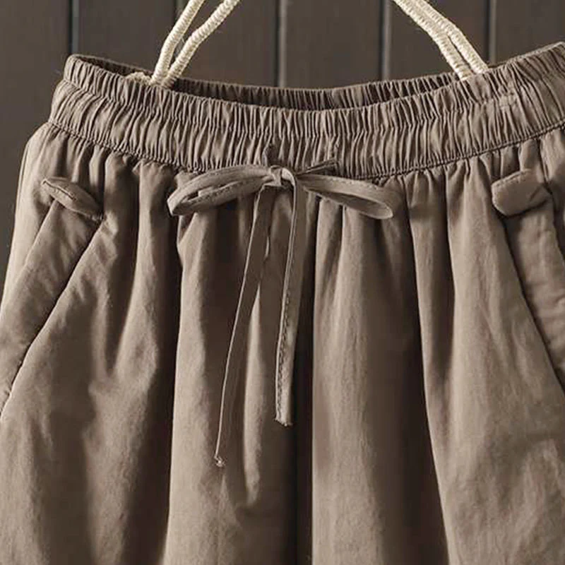 Pantaloni harem termici invernali con coulisse e fodera in pile da donna Buddha Stones con tasche - Image 4