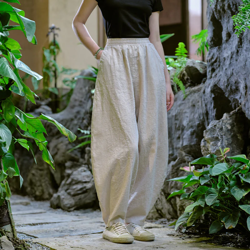 Pantaloni harem yoga larghi tinta unita con tasche Buddha Stones - Image 10