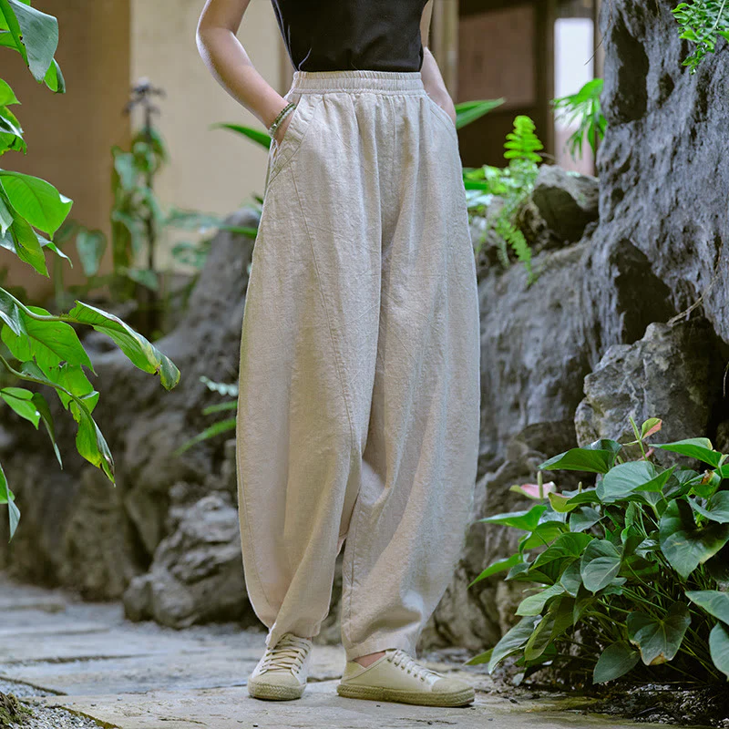 Pantaloni harem yoga larghi tinta unita con tasche Buddha Stones - Image 11
