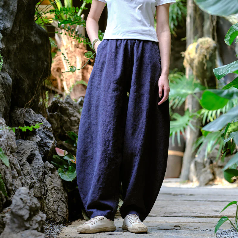 Pantaloni harem yoga larghi tinta unita con tasche Buddha Stones - Image 19