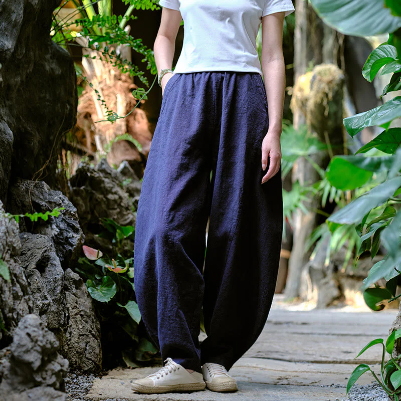 Pantaloni harem yoga larghi tinta unita con tasche Buddha Stones - Image 20