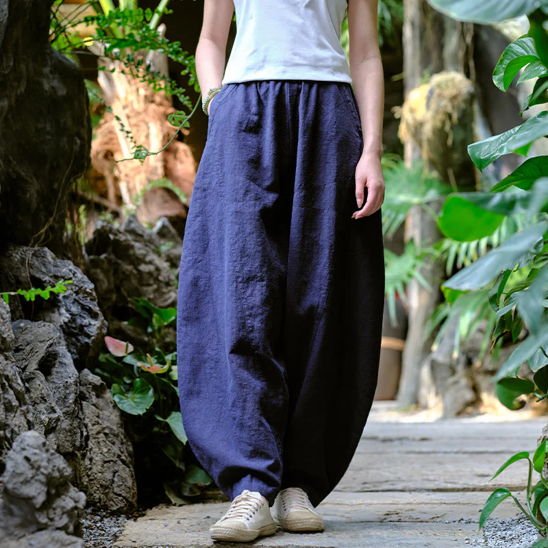 Pantaloni harem yoga larghi tinta unita con tasche Buddha Stones - Image 21