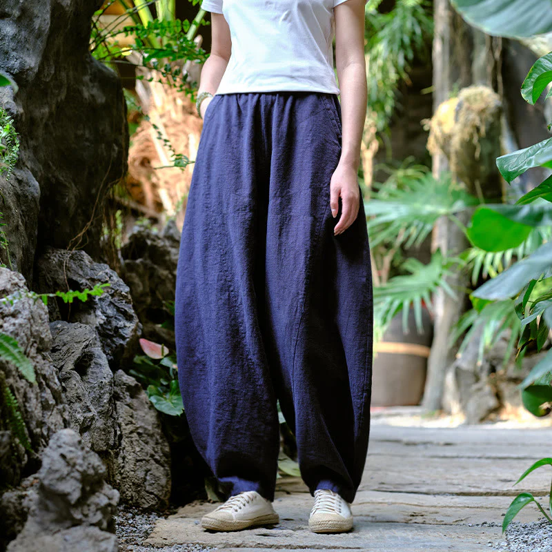 Pantaloni harem yoga larghi tinta unita con tasche Buddha Stones - Image 22