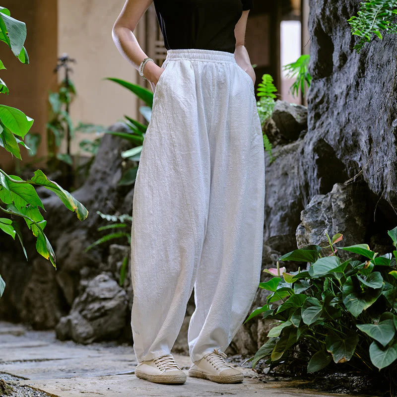 Pantaloni harem yoga larghi tinta unita con tasche Buddha Stones - Image 26
