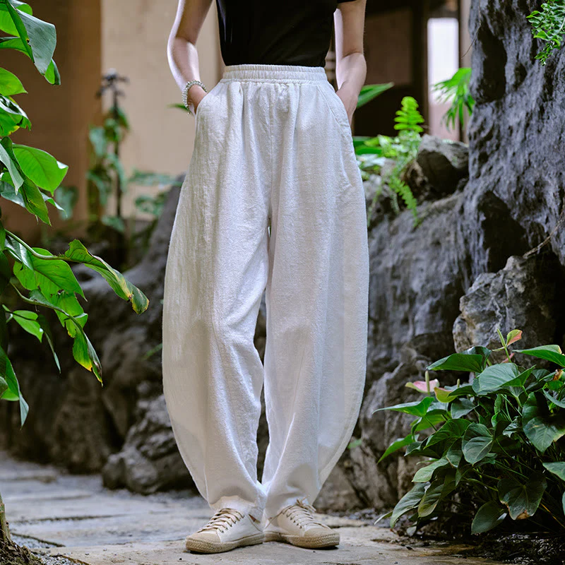 Pantaloni harem yoga larghi tinta unita con tasche Buddha Stones - Image 27